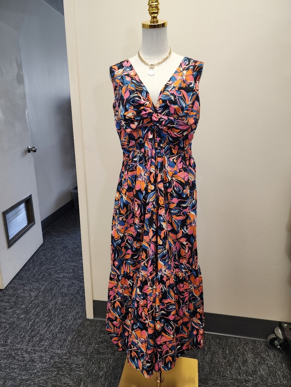 French Connection Sleeveless V-Neck Floral Maxi Dress in Multi-Color